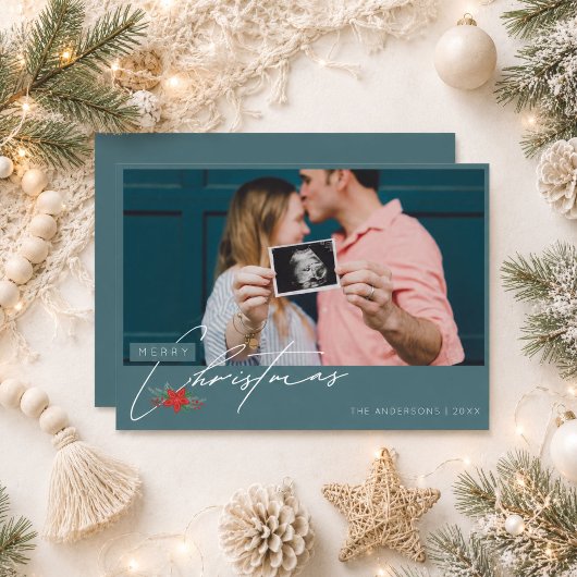 Carte de Noël pour annoncer l'arrivée de bébé pend