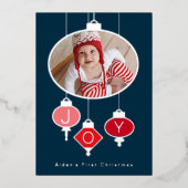 Carte de Noël pour bébé avec photo et feuille d'ar (Recto)