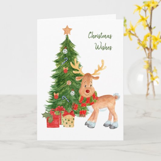 Carte de Noël pour bébé Rindeer aquarelle (Fleur jaune)