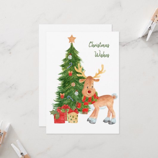 Carte de Noël pour bébé Rindeer aquarelle (Devant/Arrière en situation)