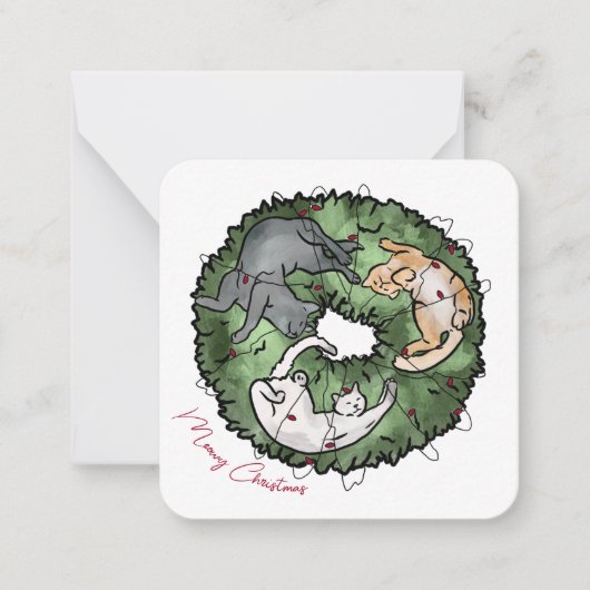 Carte de Noël pour chat rouge et vert Aquarelle (Devant)