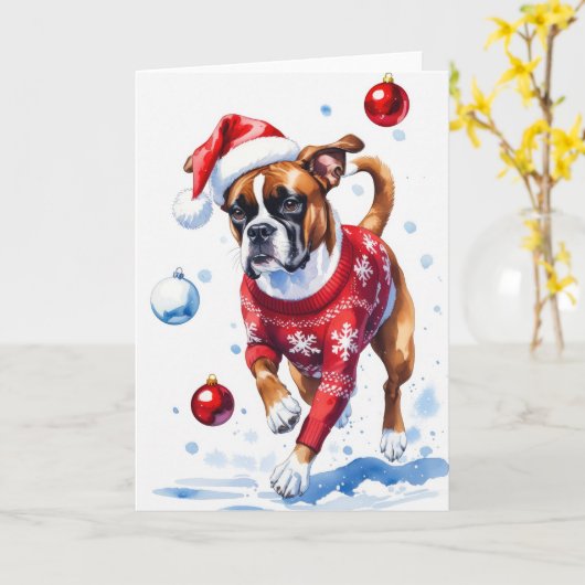 Carte de Noël pour chien Boxer (Fleur jaune)