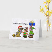 Carte de Noël pour chien et elfes de police (Fleur jaune)