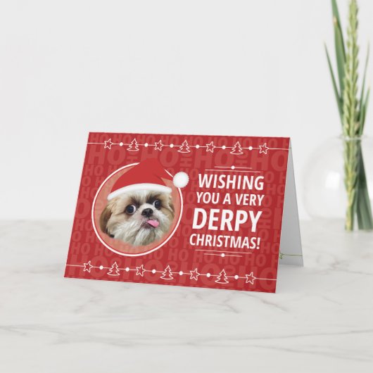 Carte de Noël pour chien shih tzu derpy (Devant)