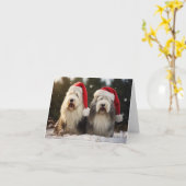 Carte de Noël pour chiens de mouton anglais (Fleur jaune)