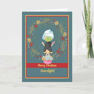 Carte de Noël pour coiffeuse en vert