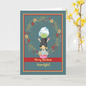 Carte de Noël pour coiffeuse en vert (Fleur jaune)
