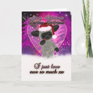 Carte de Noël pour copine - Mignonne mouton et coe