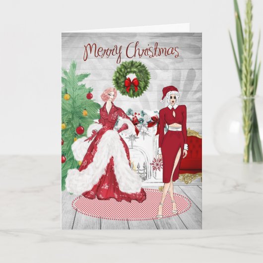 Carte de Noël pour couple lesbien moderne chic (Devant)