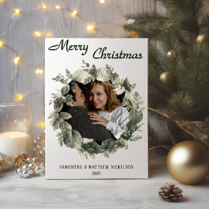 Carte de Noël pour couples avec couronne de Noël