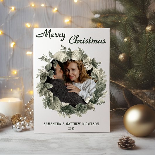 Carte de Noël pour couples avec couronne de Noël