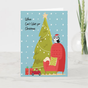Carte de Noël pour enfant avec arbre et hibou