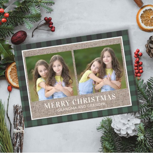 Carte de Noël pour grands-parents plaid vert buffl