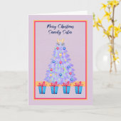 Carte de Noël pour la Soeur sororité rose avec arb (Fleur jaune)