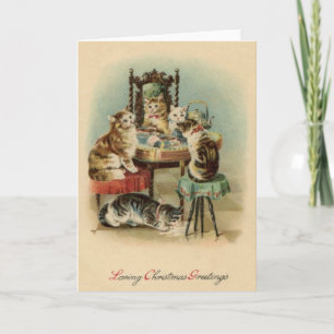 Carte de Noël pour le petit-déjeuner de chats Vint