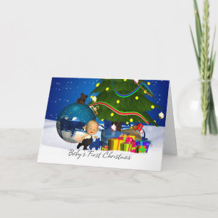 Carte de Noël pour le premier Noël de bébé avec un