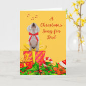 Carte de Noël pour papa Chien blanc chanter (Fleur jaune)