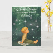 Carte de Noël pour petit-fils – Nuit étoilée (Fleur jaune)