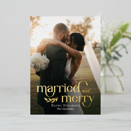Carte de Noël pour photo de jeunes mariés 'Mariés (Debout devant)