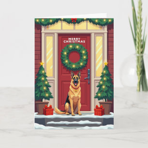 Carte de Noël pour porte avec un chien joyeux