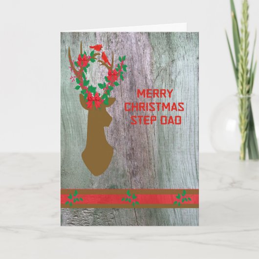 Carte de Noël pour Step Papa avec Antlers rustique (Devant)