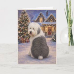 Carte de Noël pour vieux chien de berger anglais