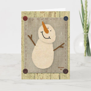 Carte de Noël primitive Snowman