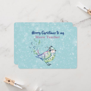 Carte de Noël Professeur de Musique Oiseau Chantan