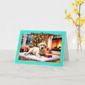 Carte de Noël Pup Labrador (Fleur jaune)