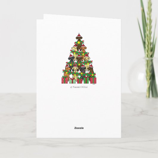 Carte de Noël Quatre Labradors Arbre de Noël Rouge (Dos)