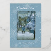 Carte de Noël « Que la neige tombe » bleu feuille (Recto)