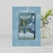 Carte de Noël « Que la neige tombe » bleu feuille (Debout devant)