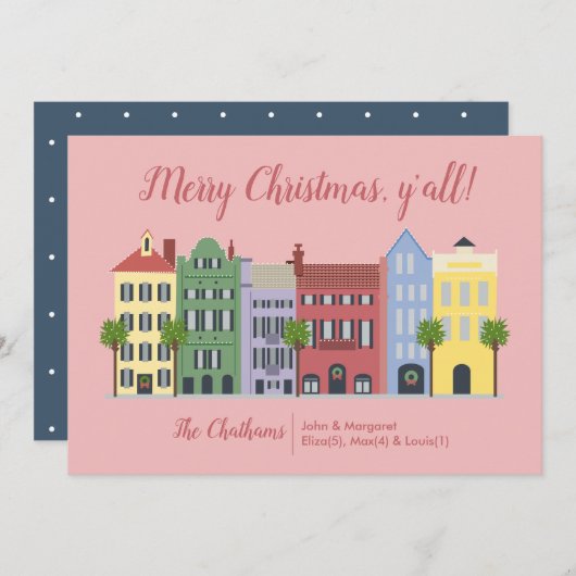 Carte de Noël Rainbow Row Charleston SC (Devant / Derrière)