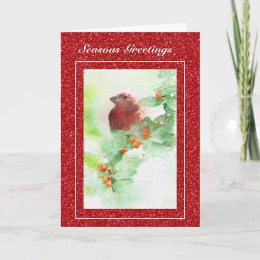 Carte de Noël Red Bird et Baies (Devant)