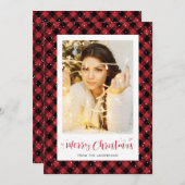 Carte de Noël Red Buffalo Plaid Snow (Devant / Derrière)