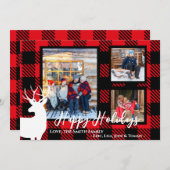 Carte de Noël Red Plaid White Deer sur mesure (Devant / Derrière)