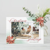 Carte de Noël Red Poinsettia Holly 2 Photo (Debout devant)