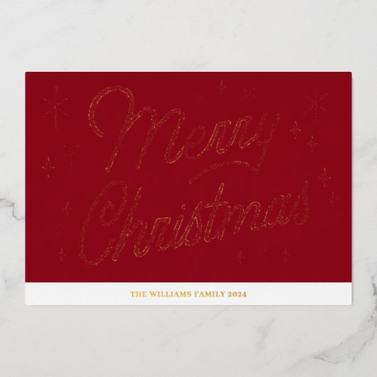 Carte de Noël Red Script Gold Foil (Recto)