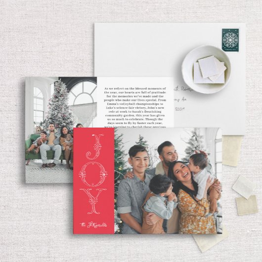 Carte de Noël Red & White Joy Calligraphy