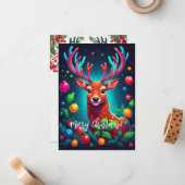 Carte de Noël "Reindeer & Baubles" (Devant/Arrière en situation)
