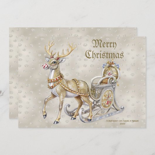 Carte de Noël Reindeer Sleigh (Devant / Derrière)