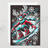Carte de Noël Reindeer Snowboard cool Pour Garçons (Devant / Derrière)