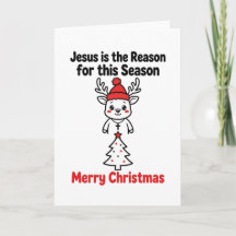 Carte de Noël religieuse Renne mignon Jésus