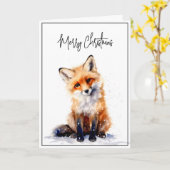 Carte de Noël Renard neigeux Aquarelle (Fleur jaune)