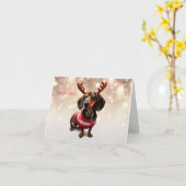 Carte de Noël Renne Dachshund (Fleur jaune)