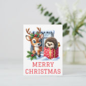 Carte de Noël Renne et Hérisson (Debout devant)