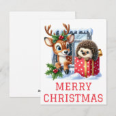 Carte de Noël Renne et Hérisson (Devant / Derrière)