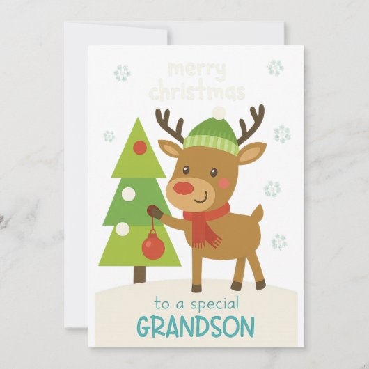 Carte de Noël Renne Mignon pour Petit-Fils (Devant)
