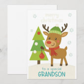 Carte de Noël Renne Mignon pour Petit-Fils (Devant / Derrière)