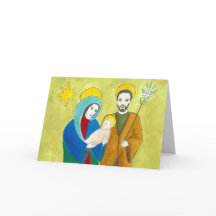 Carte de Noël représentant Marie, Joseph et l'enfa